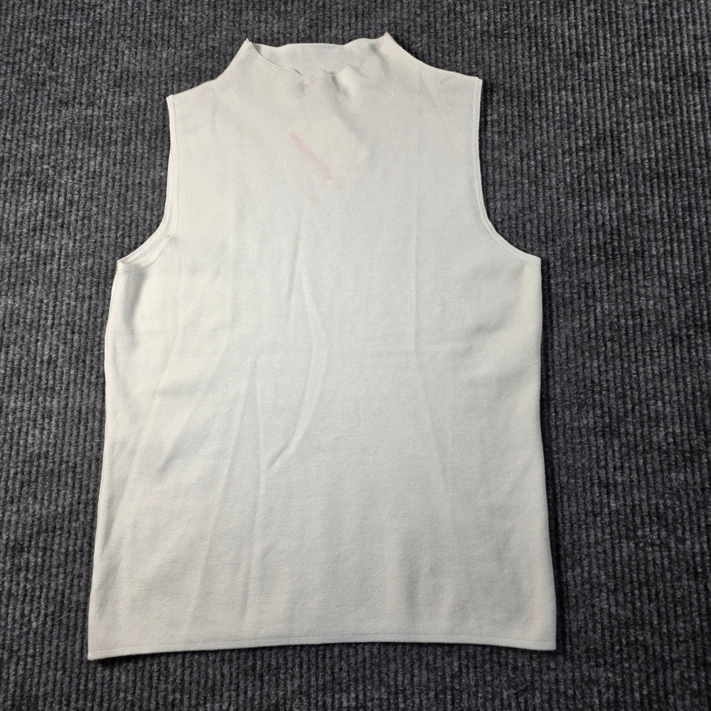 T Tahari Womens White Sleeveless Mock Neck Knit Shell Top Tank Medium NWT